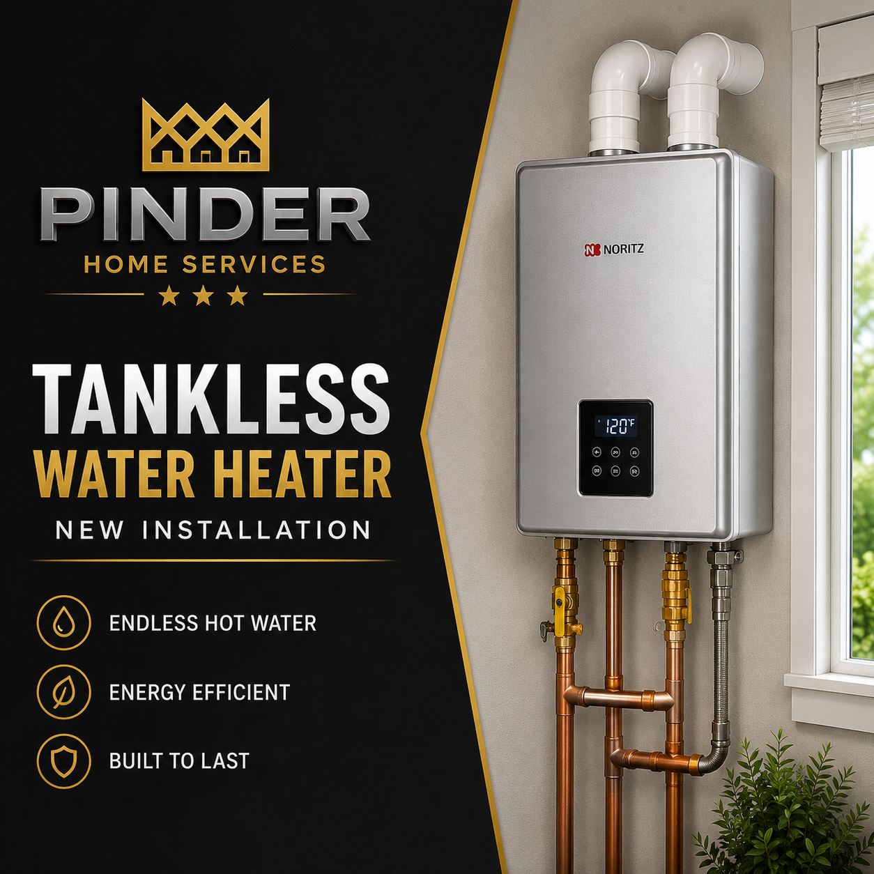 Pinder tankless water heater new installation
